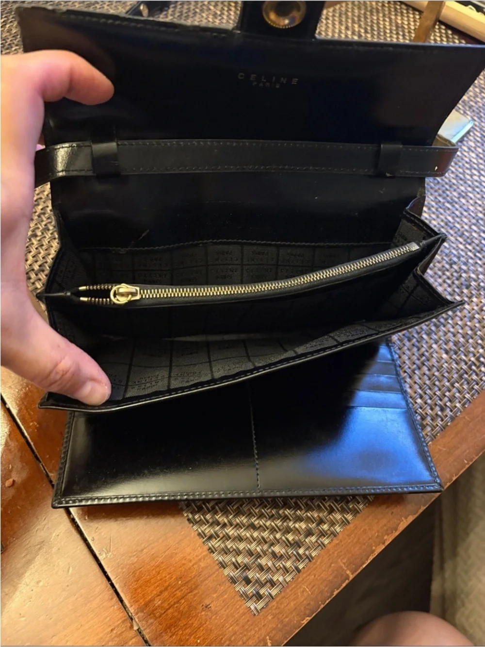 Celine Black Horse Carriage Leather Shoulder Bag with adjustable strap